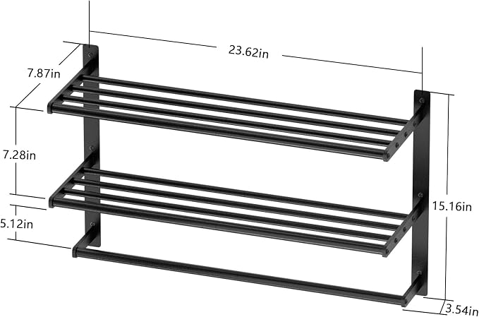 Hotel Towel Rack with 3-Tier Shelf, 24 Inch Wall Mounted Bathroom Bar, Matte - Image 8