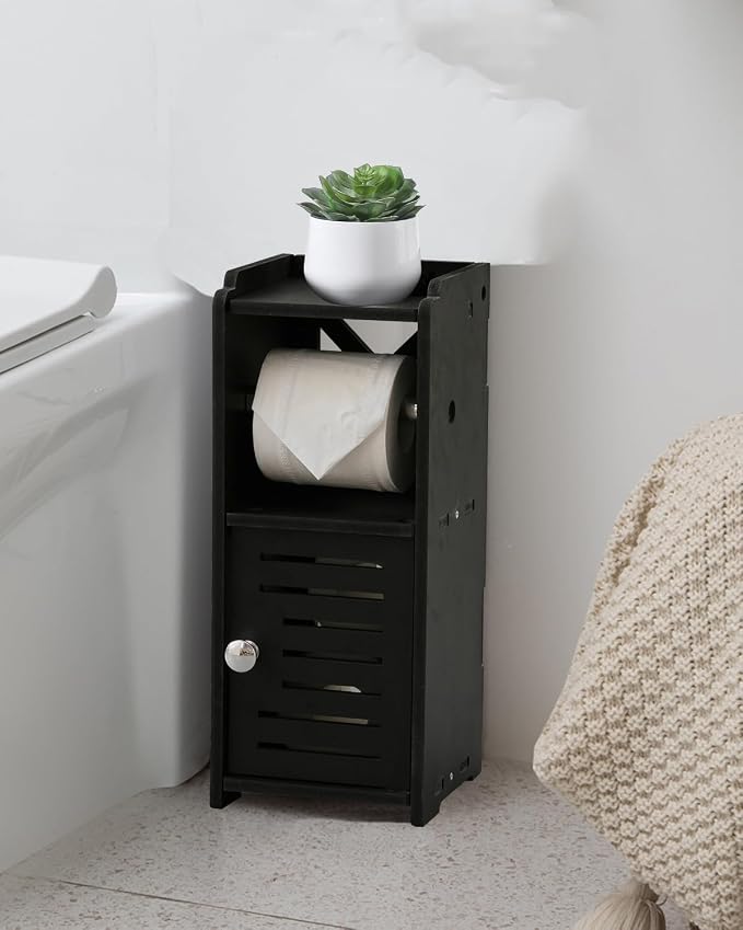 AOJEZOR Toilet Paper Holder Stand: PVC Freestanding Bathroom Cabinet Storage - Image 5