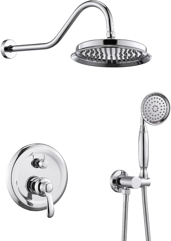 Antique Shower Head Faucet Set, Chrome Vintage Wall Mount Shower Faucets Combo by Unknown