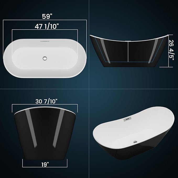 59 Inch Acrylic Freestanding Bathtub, Soaking Bathtub - Image 2