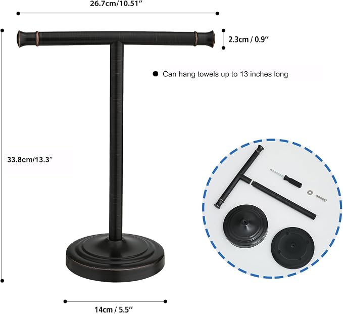 RUMOSE 13 Inch Oil Rubbed Bronze Towel Stand Hand Towel Holder Bathroom Kitchen - Image 7