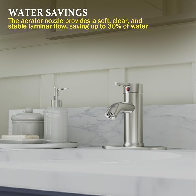 Brushed Nickel Bathroom Faucet, Bathroom Sink Faucet, Single Handle One Hole - Image 7