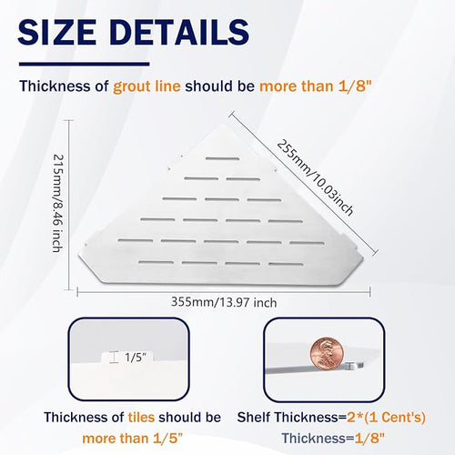 10" Corner Shower Shelf 2 Pcs Brushed 304 Stainless Steel Diamond Heavy Duty - Image 2
