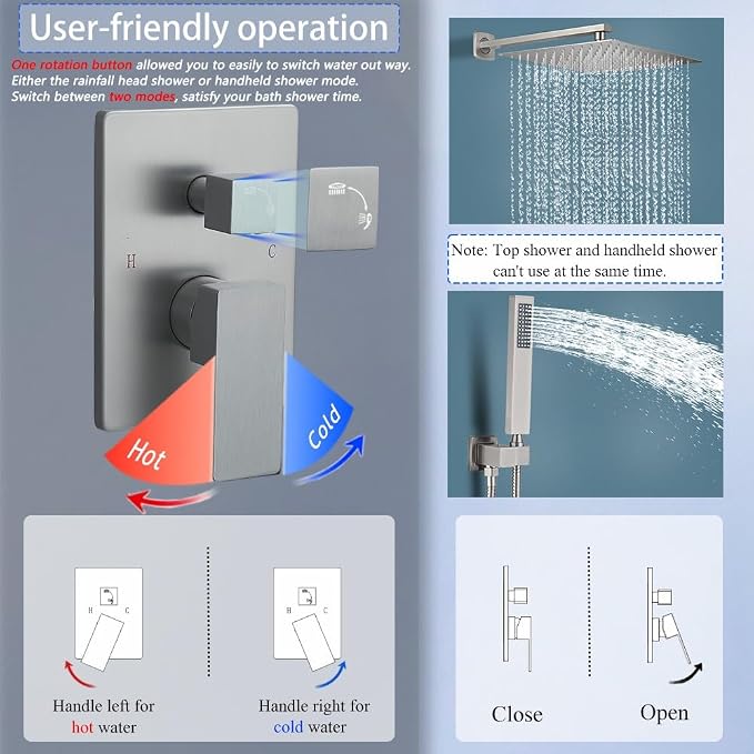 Shower Faucet Set 16 Inch Wall Mount Rain Shower System, All Metal Shower - Image 4