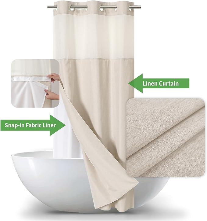 Stall No Hooks Needed Linen Textured Shower Curtain - Image 2