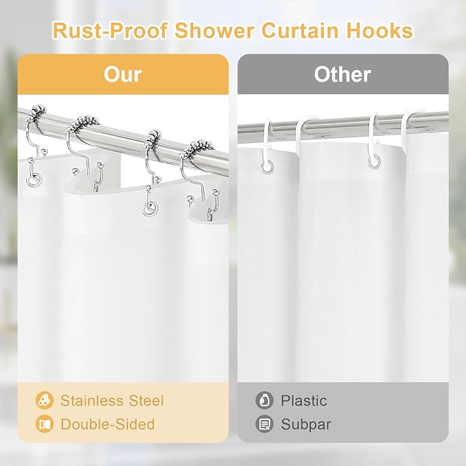 3 in 1 Long Blue Shower Curtain Set-72 W x 78 H, Fog Blue Waffle and PEVA Liner - Image 4
