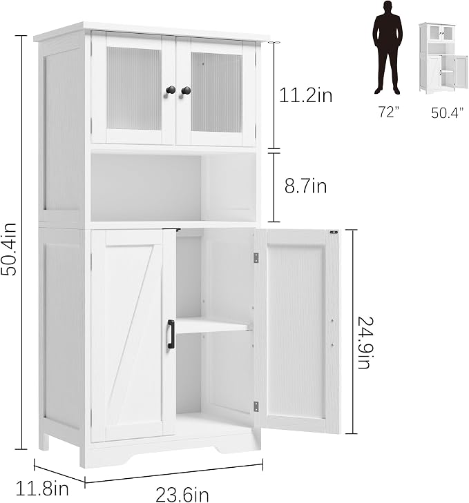 IDEALHOUSE 50" Tall Bathroom Cabinet, Freestanding Bathroom Storage Cabinet - Image 3