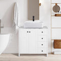 32" White Bathroom Vanity with Marble Texture Top and 4 Drawers, Modern by Solidee