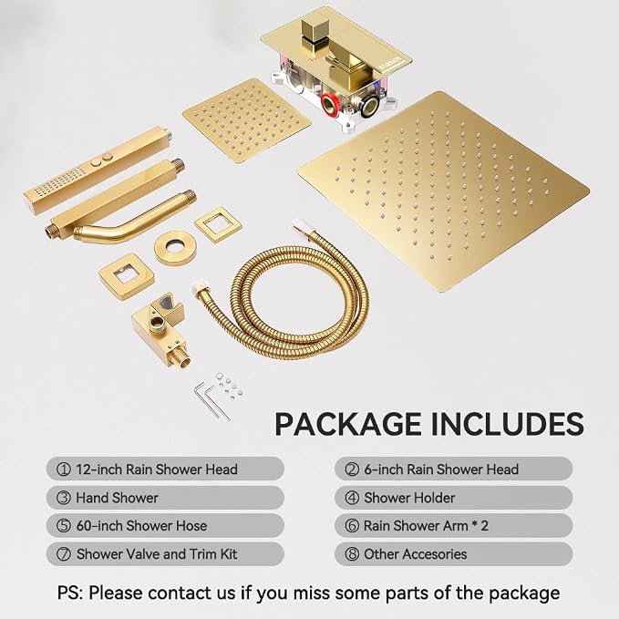 Brushed Gold Shower System, STARBATH Ceiling Mount Shower Set 12+6'' Wall Mount - Image 7