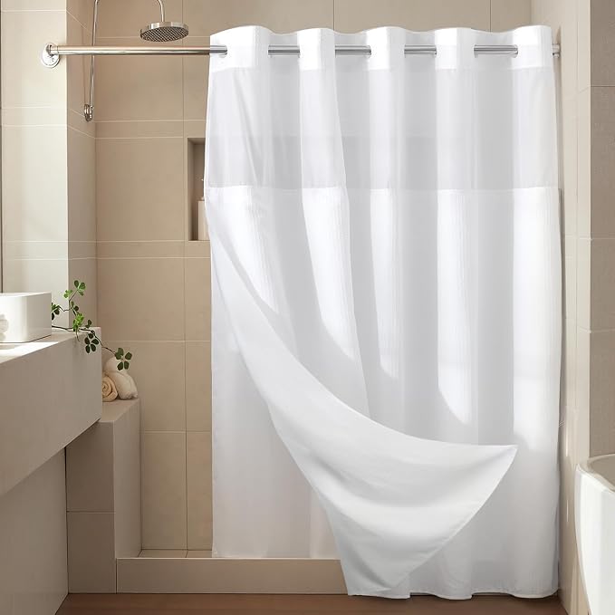 River Dream Heavyweight No Hooks Required Dotted Waffle Weave Shower Curtain - - Image 9