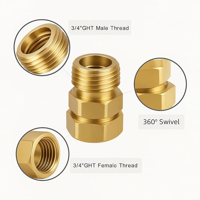 2 Pack Garden Hose Swivel Connector, 3/4" GHT Brass Swivel Hose Connector - Image 4