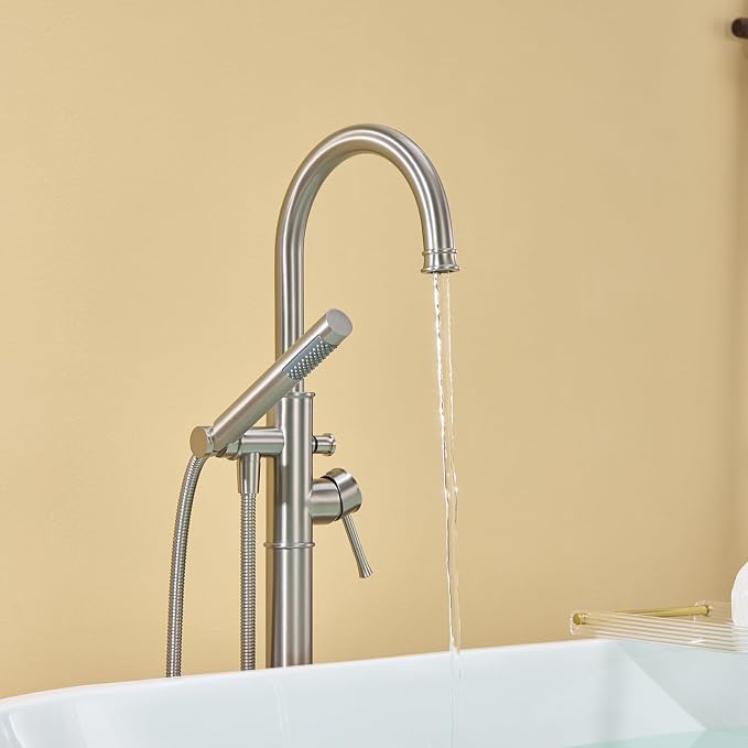 Free Standing Tub Faucet Brushed Nickel Freestanding Bathtub Faucet Floor Mount - Image 7