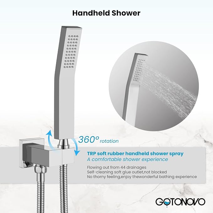gotonovo Rainfall Bathroom Shower System Rain Shower Head and Handle Set Wall - Image 4