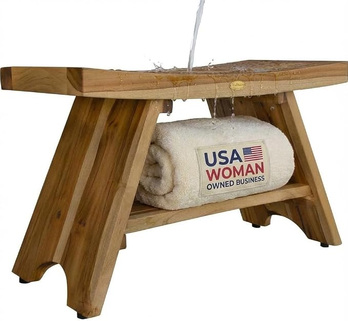 EcoDecors 35 Inch Serenity Teak Shower Bench – Waterproof Bathroom Seat by EcoDecors