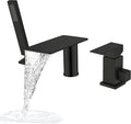 Roman Tub Faucet with Hand Shower, Matte Black Deck Mount Waterfall Tub Faucet by GUOYINDONG-EnjoyEveryShower