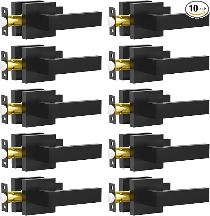 Passage Door Lever, 10 Pack Matte Black Interior Door Handles by RAZCC