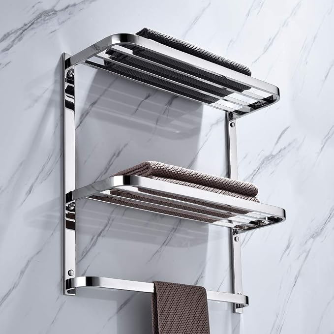 3-Tier Bathroom Shelf with Towel Bars, Stainless Steel Wall Mounting Rack - Image 2