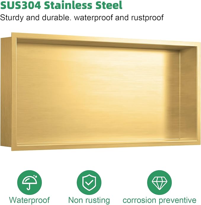 SaniteModar Shower Niche, Stainless Steel Shower Niche 12" X 24" No Tile Needed - Image 6