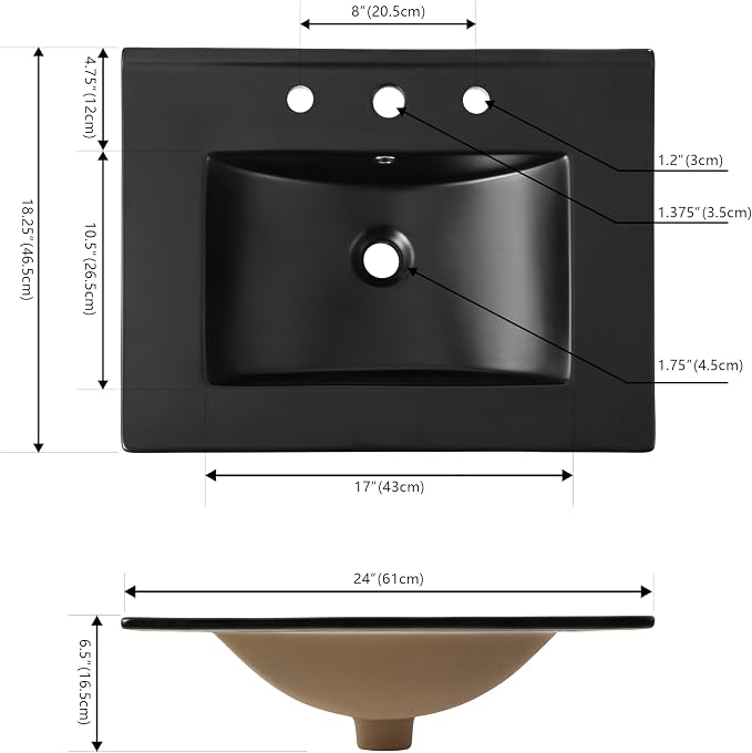 JONATHAN Y SNK1001B Ancillary 3-Hole 24 in. W x 18.25 in. D Classic - Image 3