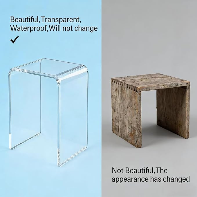 Acrylic 17.7" H Small Stool for Adults, a Set of 2, Acrylic Shower Bench Stool - Image 7