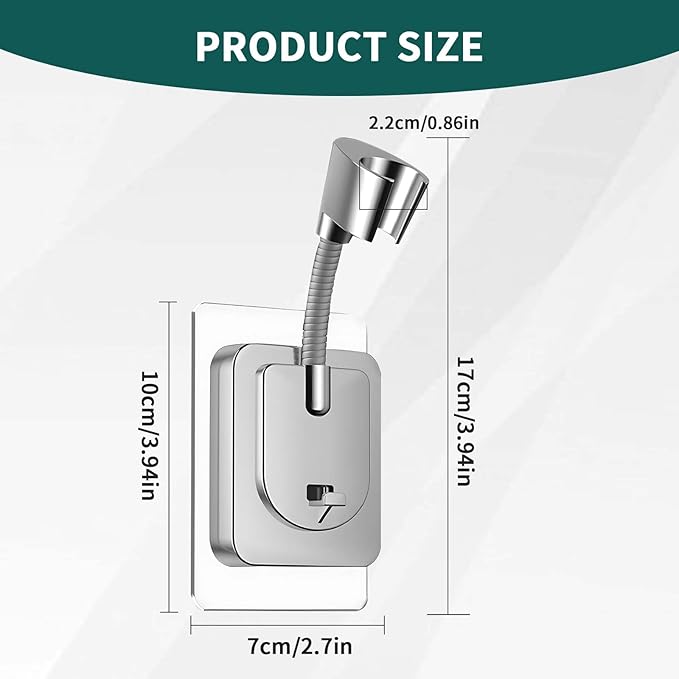 Shower Head Holder Wall Mount, 360° Adjustable Handheld, No-Drill Strong - Image 2