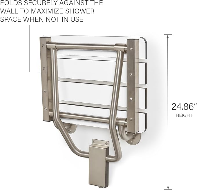 28" x 15" Phenolic White 3” Slats Folding Wall Mount Shower Seat Bench - Image 9