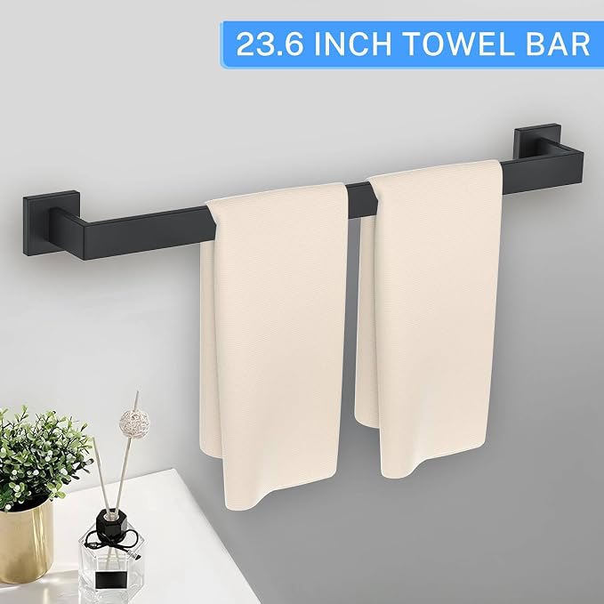 5 Pieces Towel Bar Set Matte Black Bathroom Hardware Accessories Set Include - Image 2