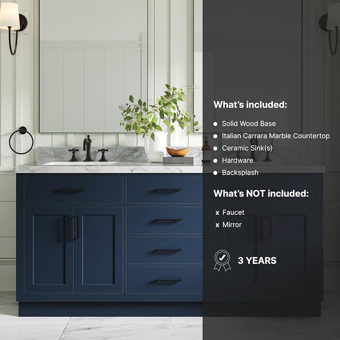 ARIEL Double Vanity 73" Midnight Blue, 1.5" Edge Italian Carrara Marble - Image 5