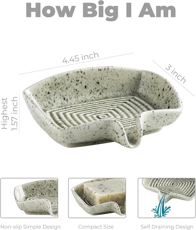 Self Draining Soap Dish, Ceramic Drain Soap Holder Waterfall Design Soap Saver - Image 2