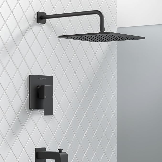Lava Odoro 12-inch Square Bathtub and Shower Faucet Set Matte Black, Shower - Image 2