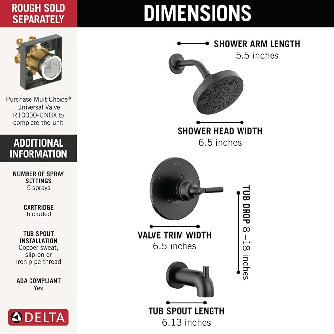 Delta Faucet Saylor 14 Series Black Tub and Shower Faucet Combo, Bathtub and - Image 3