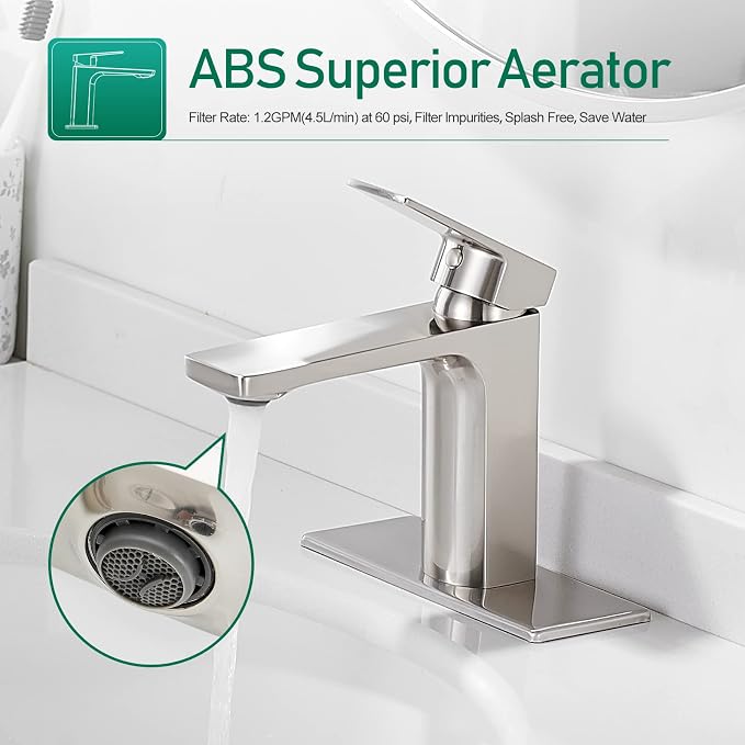 VOTON Bathroom Faucet Brushed Nickel Single Handle Bathroom Faucet 1 or 3 Hole - Image 2