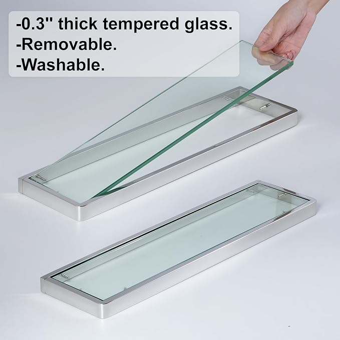 20IN Bathroom Shelves/Shelf Glass Wall Mount Floating Shelves - Image 4
