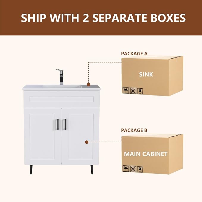 36" Bathroom Vanity with Sink, Freestanding Wooden Bathroom Vanity with 2 Doors - Image 9