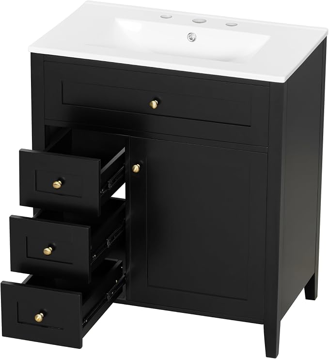 30" Bathroom Vanity with Sink Combo, Tip-Out Drawer, Solid Wood & MDF Modern - Image 9