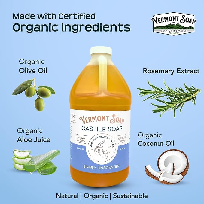 Vermont Castile Soap Unscented, Gentle Liquid Soap - Image 3