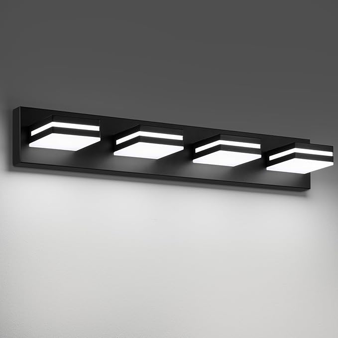 Modern LED Bathroom Lights Fixtures, Metal Black Acrylic Wall Lighting by JZEKVN