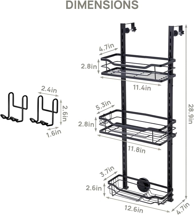 LEVERLOC Over The Door Shower Caddy, Shelf Distance Adjustable Hanging Rack - Image 7