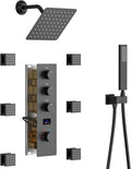 Matte Black Shower System with 6 PCS Body Jet, 8 inch Wall Mount Rain Shower by KATAIS
