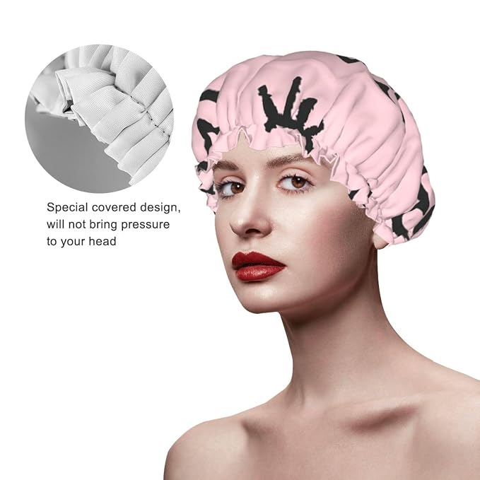Eyelash and Heart Shower Cap for Women Reusable Waterproof Stylish Bath Hat - Image 4