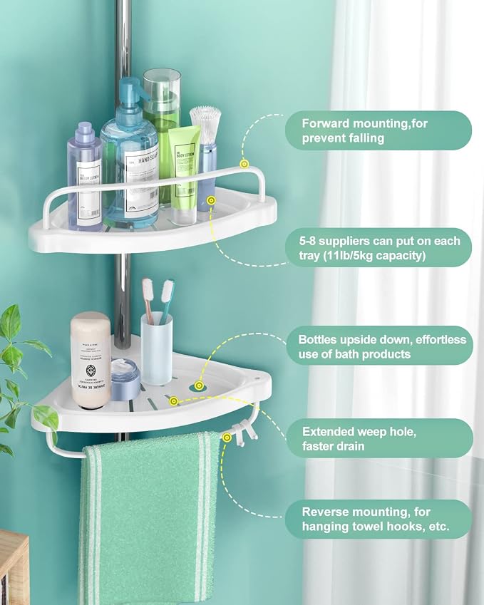 4 Layer Corner Shower Caddy, Stainless Steel ​Constant Tension Pole Shower - Image 4