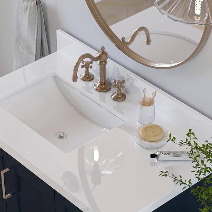 ARIEL 37" Midnight Blue Bathroom Vanity 1.5" Edge Pure White Quartz Countertop - Image 5