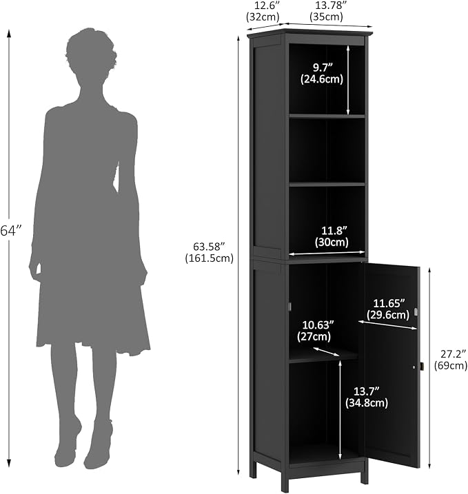 RRX Tall Bathroom Storage Cabinet, Slim Bathroom Cabinet - Image 3