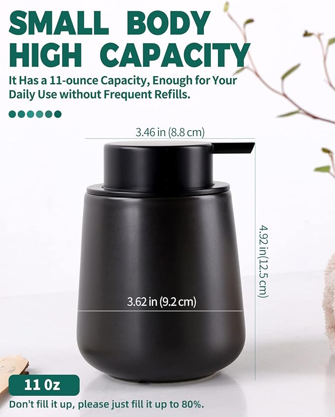 Bosilunlife Black Lotion Dispenser - 12Oz Ceramic Soap Dispenser Bathroom - Image 4