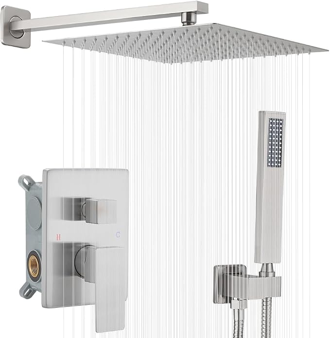 Shower Faucet Set 16 Inch Wall Mount Rain Shower System, All Metal Shower by YCAIKOI
