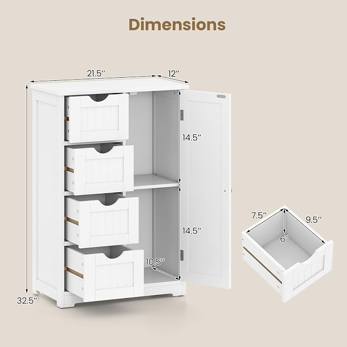 Giantex Storage Cabinet with 4 Drawers, Bathroom Storage Organizer with Cupboard - Image 3