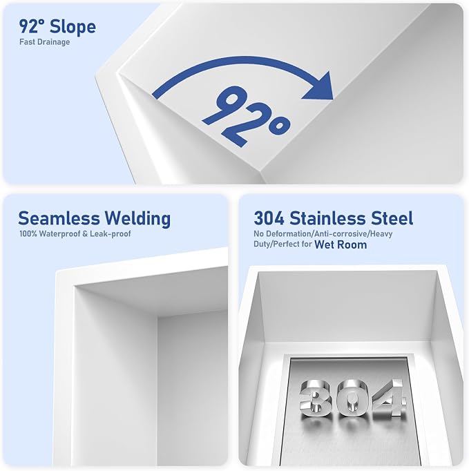 Stainless Steel Shower Niche 36" X 12" White No Tile Needed Niche Shower - Image 6