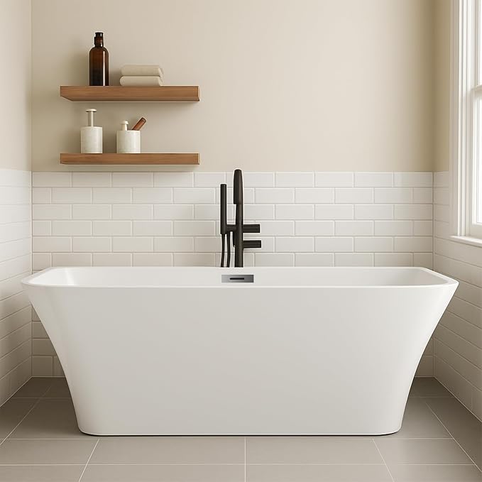 59 Inch Acrylic Soaking Bathtub, Modern Stand Alone Tub by Garvee
