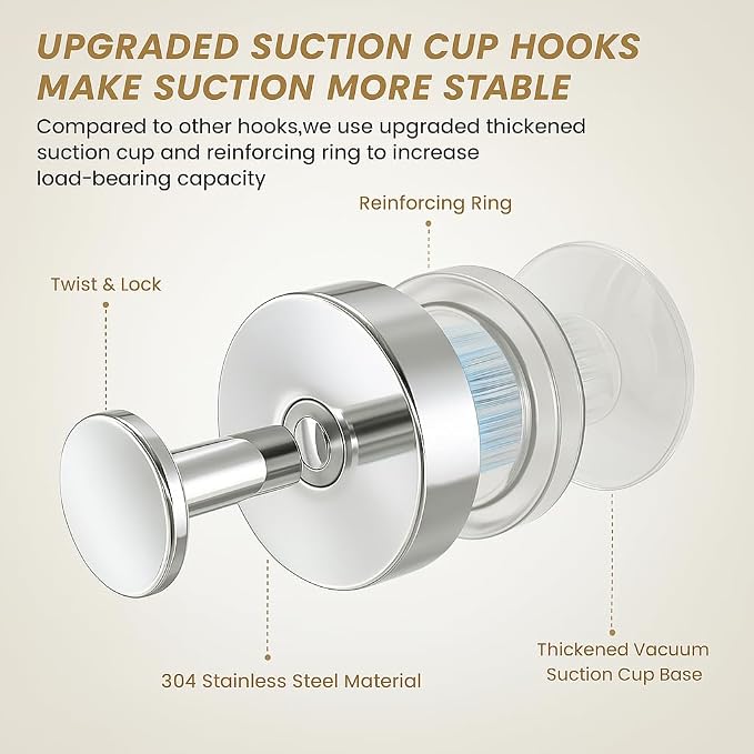 BKV Suction Cup Hooks for Glass Window, Removable Shower Hooks for Inside Shower - Image 2