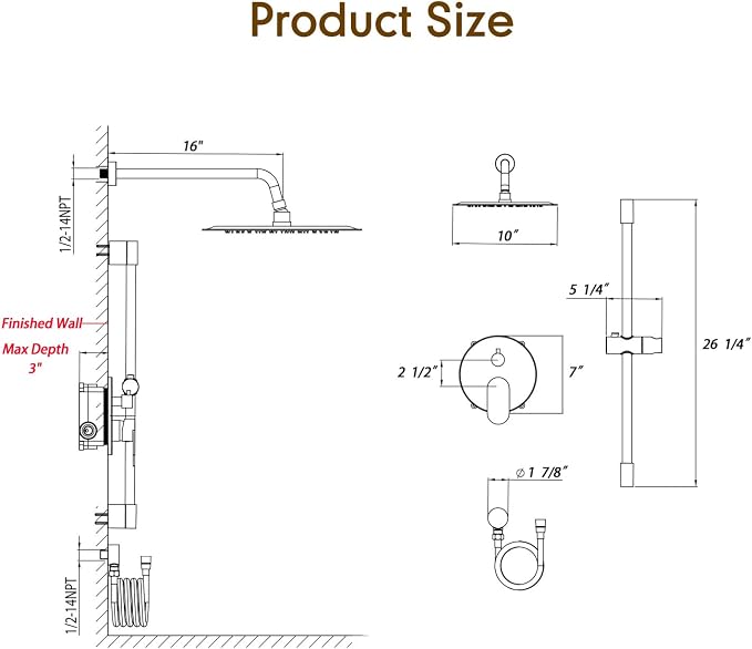 Gabrylly Shower System Brushed Nickel, Slide Bar Shower Faucet Set - Image 8